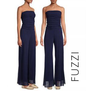 Fuzzi Mesh Strapless Ruched Jumpsuit